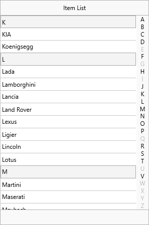 TableView with lookup bar on the right side