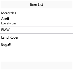 HTML formatted item with bold text and a subtitle line