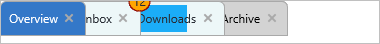 TabSet with tabs, a badge, a progress tab and close buttons