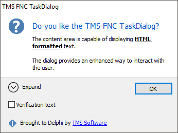Task dialog with icon, text, and command buttons