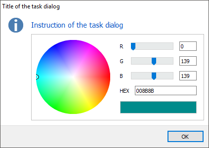 Task dialog with a custom color input control