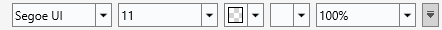 Toolbar showing font-name, font-size, color, bitmap, and item pickers