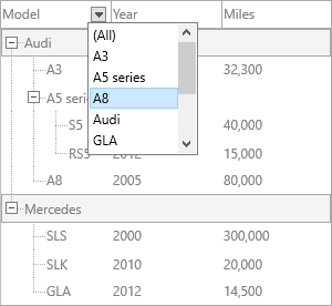 Filter dropdown open