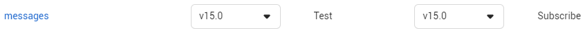 The messages row in the Webhook fields list, with its API version selector and the Subscribe button