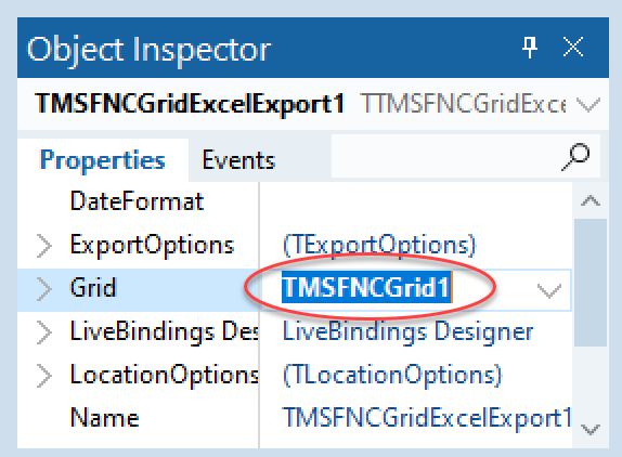 grid export options